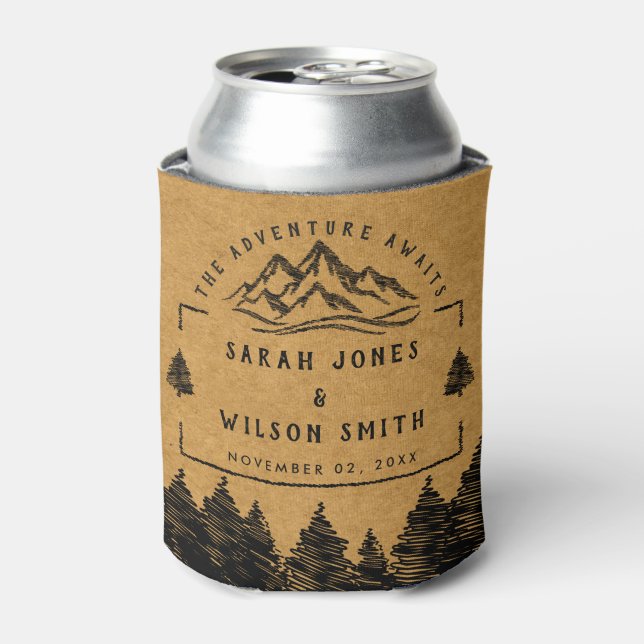 Mountain Destination simple minimal Wedding  Can Cooler (Can Front)