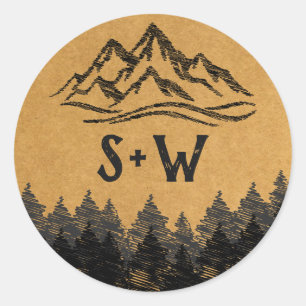 Mountain Destination simple minimal Wedding  Class Classic Round Sticker