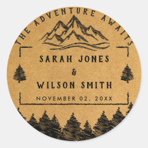 Mountain Destination simple minimal Wedding  Classic Round Sticker
