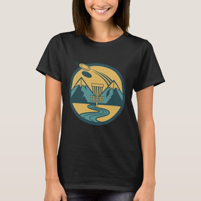 Mountain Disc Golf Scene Flying Disc Basket Course T-Shirt (Front)
