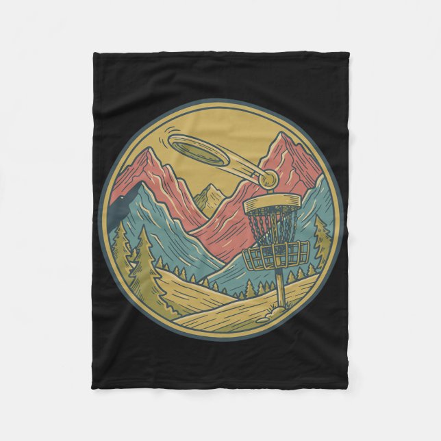 Mountain Disc Golf Scene Flying Disc Basket Frisbe Fleece Blanket (Front)