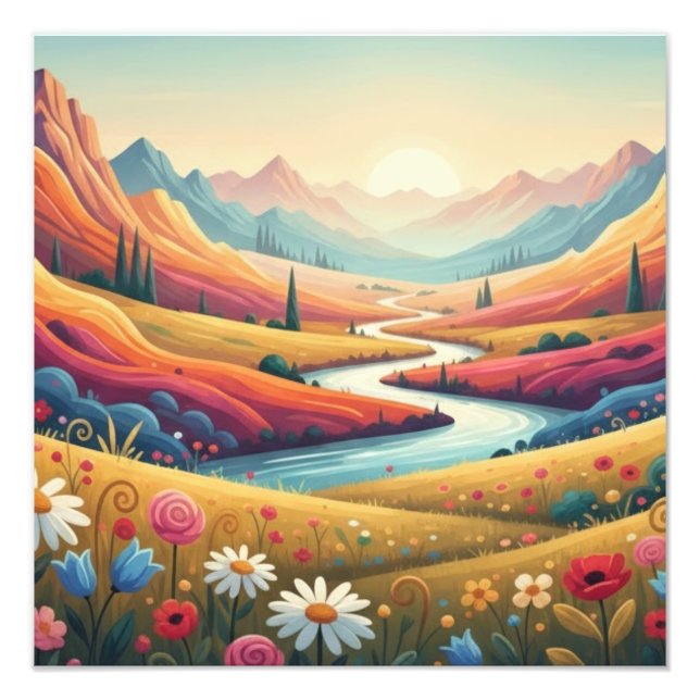Mountain Dreamscape: Valley of Vibrant Bloom Photo Print (Front)
