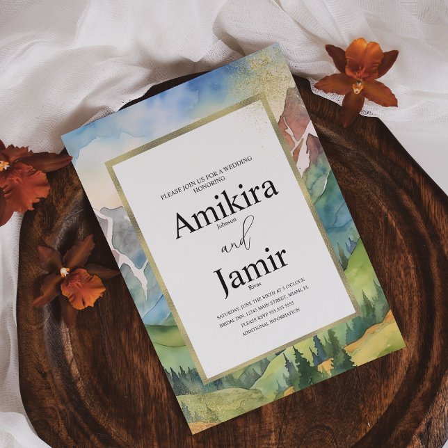 Mountain Dreamy Watercolor Glitter Wedding B Invitation (Creator Uploaded)
