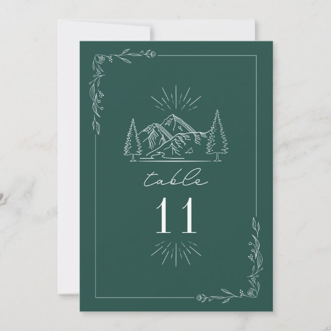 Mountain Emerald Wedding Table Number (Front)