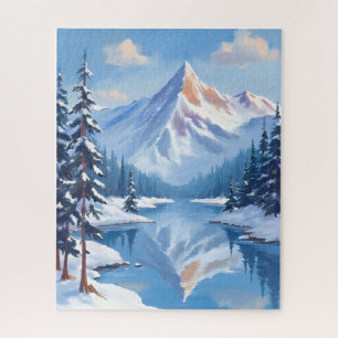 Mountain Escape Winter Snow Watercolor Nature Jigsaw Puzzle
