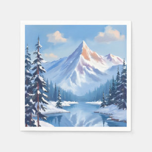 Mountain Escape Winter Snow Watercolor Nature Napkin
