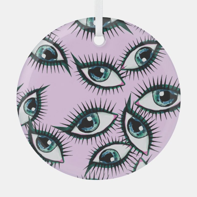 Mountain Eye Abstract Iconic Design Glass Tree Decoration (Front)