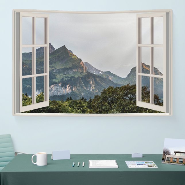Mountain Fake Window Home Office Wall Decor Banner (Tradeshow)
