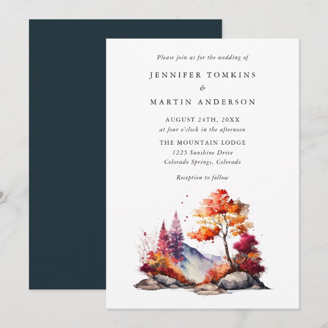 Mountain Fall Autumn Forest Wedding Invitation (Front/Back)