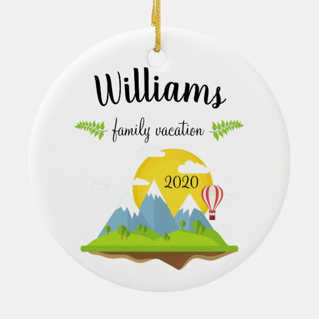 Mountain Family Vacation Keepsake Christmas Ceramic Tree Decoration (Back)