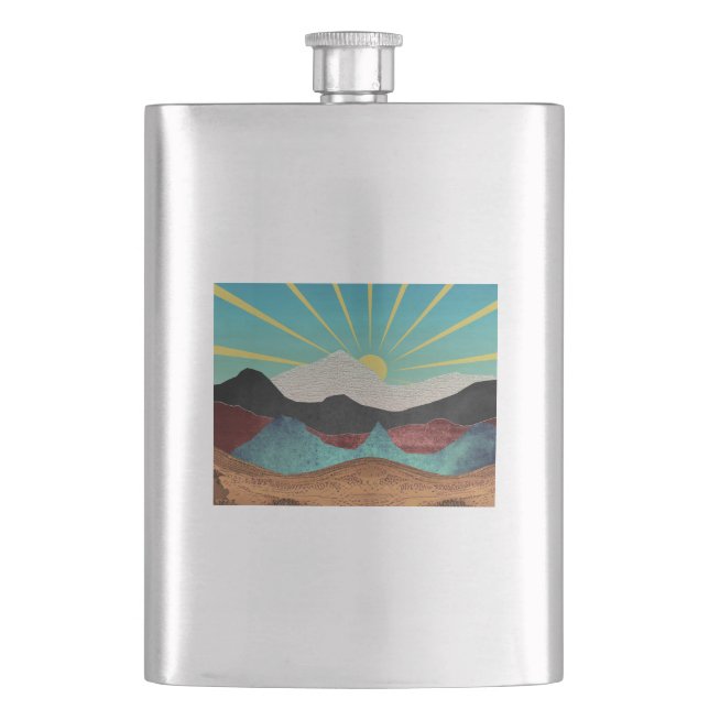 Mountain Fantasy Sunrise Hip Flask (Front)