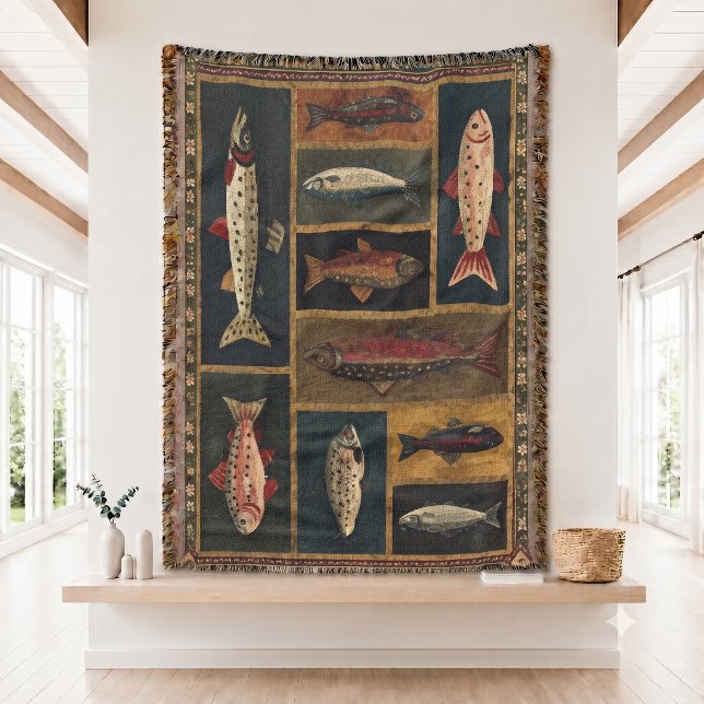 Mountain Fish Woven Blanke Throw Blanket (Creator Uploaded)