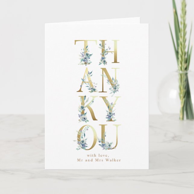 mountain floral gold letters thank you folded card (Front)
