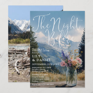 Mountain Floral Mason Jar Photo Rehearsal Dinner Invitation