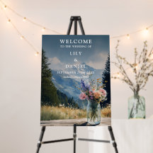 Mountain Floral Mason Jar Wedding Welcome Sign