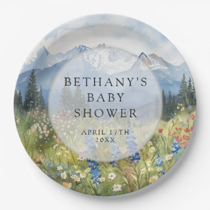 Mountain Floral Meadow Baby Shower Paper Plate