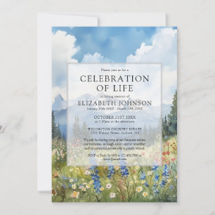 Mountain Floral Meadow Celebration of Life Funeral Invitation