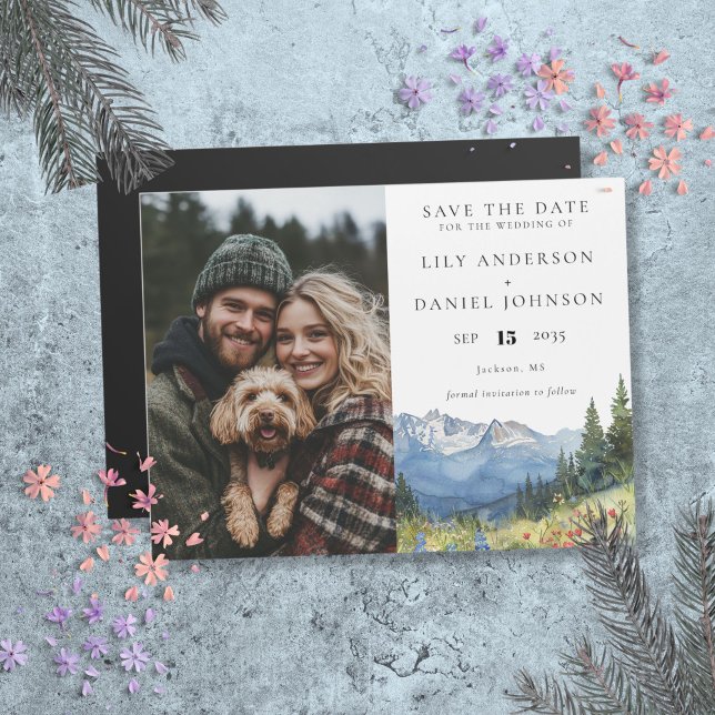 Mountain Floral Photo Wedding Save The Date Magnetic Invitation (Mountain Floral Photo Wedding Save The Date Magnetic Invitation)