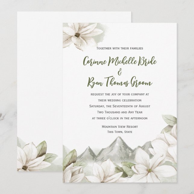Mountain Floral Sage Wedding Invitation (Front/Back)