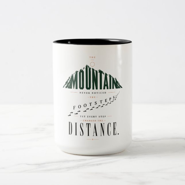 Mountain Footsteps Distance Quote Two-Tone Coffee Mug (Center)