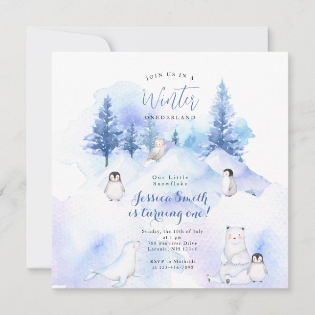 Mountain Forest Animal Winter Onederland birthday Invitation (Front)