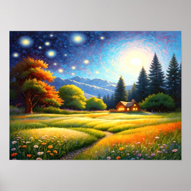 Mountain Forest Cabin Art Poster (Front)