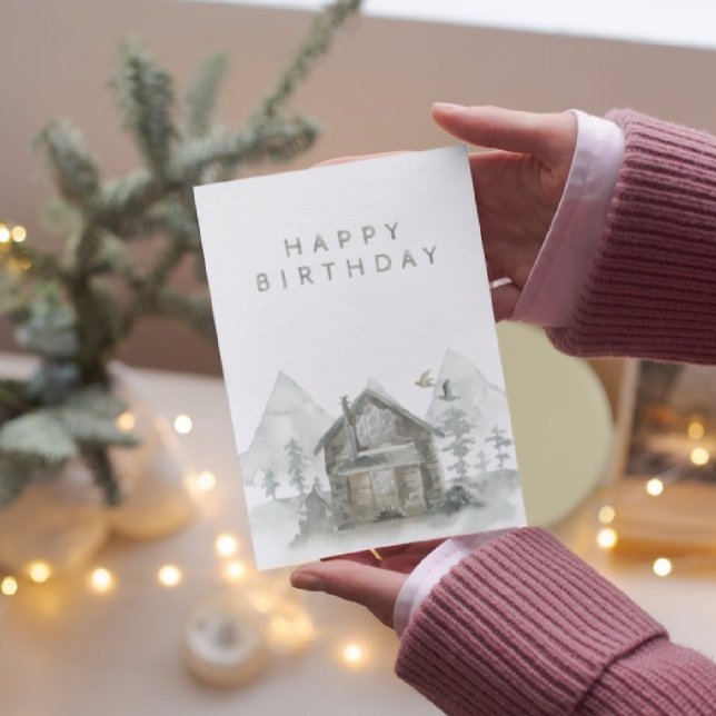  Mountain Forest Cabin Happy Birthday for Him Card (Creator Uploaded)