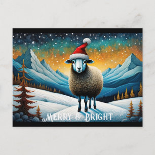 Mountain Forest Cute Baby Sheep Christmas Holiday Postcard