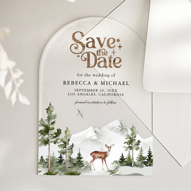 Mountain Forest Deer Wedding Save the Date Acrylic Invitations (Creator Uploaded)