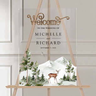 Mountain Forest Deer Wedding Welcome Acrylic Sign