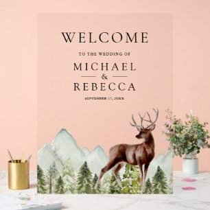 Mountain Forest Deer Wedding Welcome Acrylic Sign