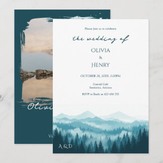 Mountain Forest Destination Wedding Photo QR Code Invitation