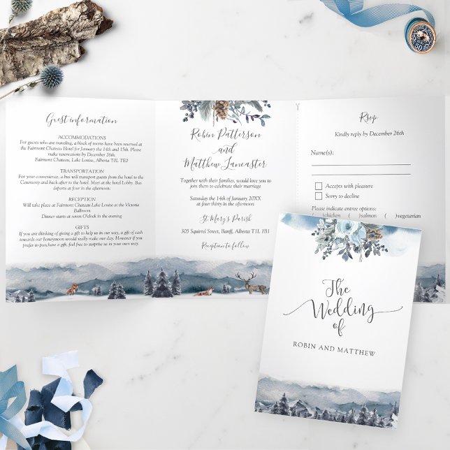 Mountain, Forest Destination, Wedding with RSVP Tri-Fold Invitation (Creator Uploaded)
