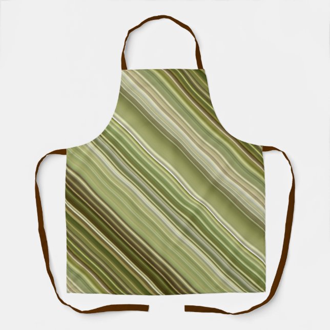 Mountain Forest Green and Brown Stripe Apron (Front)