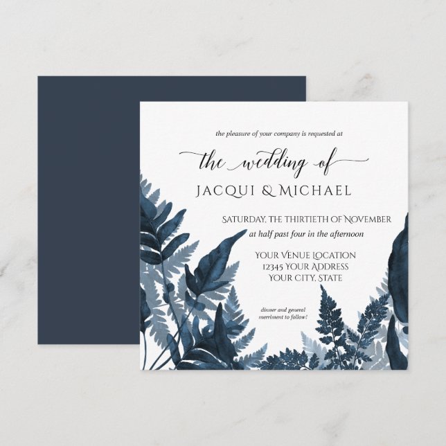 Mountain Forest Greenery Fern Delft Blue Wedding Invitation (Front/Back)