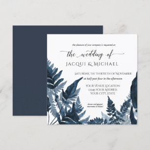 Mountain Forest Greenery Fern Delft Blue Wedding Invitation