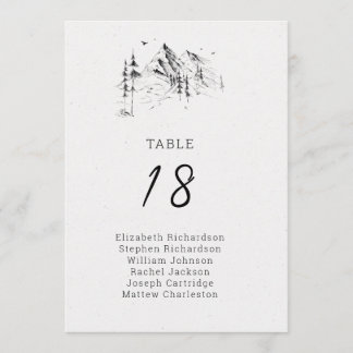 Mountain forest guests' names table numbers