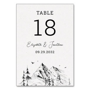 Mountain forest hand drawn table number