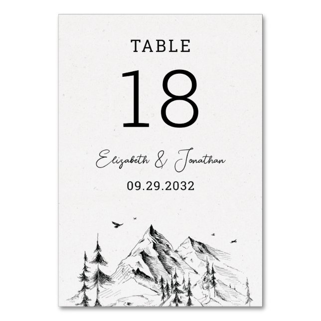 Mountain forest hand drawn table number (Front)