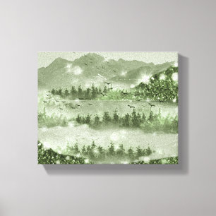 Mountain Forest Lake Landscape Mixed Media Canvas Print