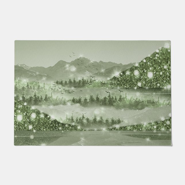 Mountain Forest Lake Landscape Mixed Media Doormat (Front)