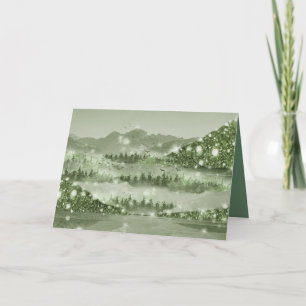 Mountain Forest Lake Landscape Mixed Media Holiday Card