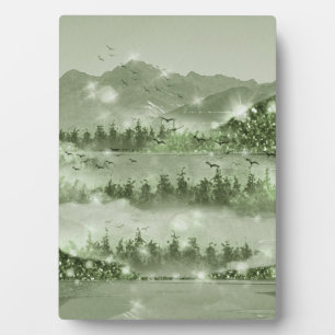 Mountain Forest Lake Landscape Mixed Media Plaque