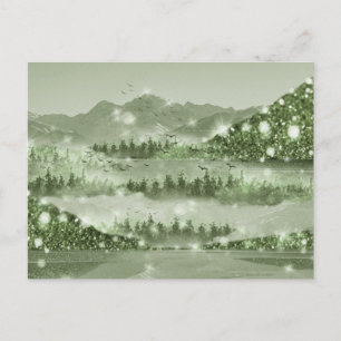 Mountain Forest Lake Landscape Mixed Media Postcard