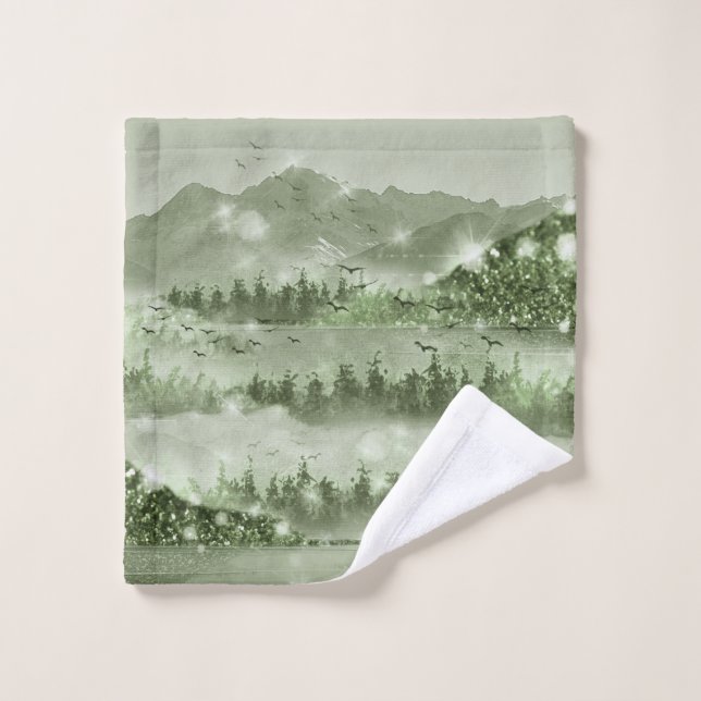 Mountain Forest Lake Landscape Mixed Media Wash Cloth (Wash Cloth)