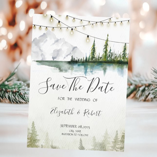 Mountain,Forest,Lake,Lights Chic Save The Date (Creator Uploaded)