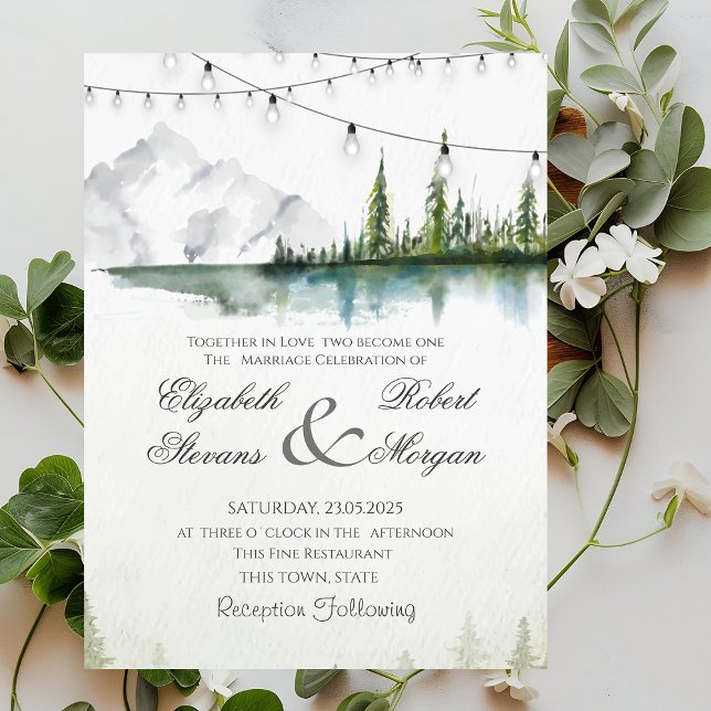 Mountain,Forest,Lake,String Lights Chic Wedding   Invitation (Creator Uploaded)