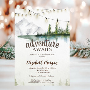 Mountain,Forest,Lake,String Lights  Invitation