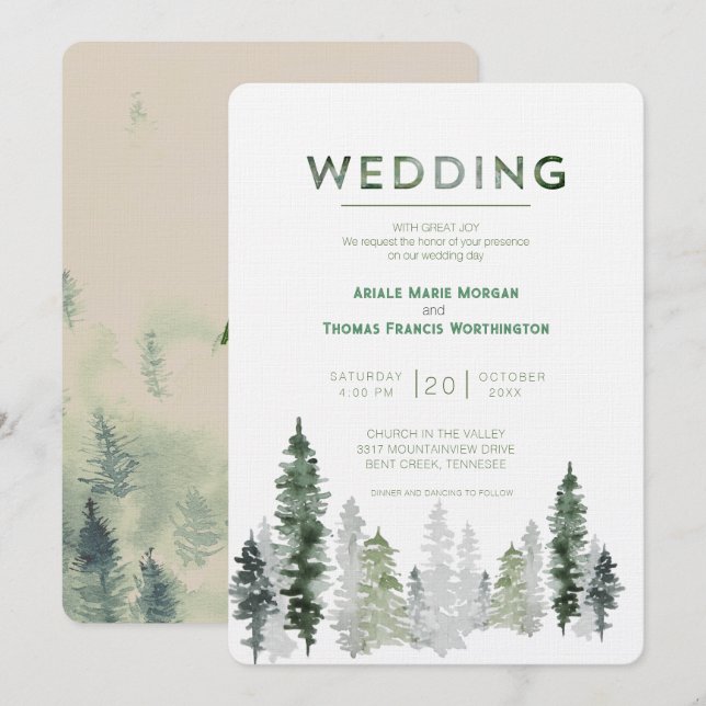 Mountain Forest Modern Wedding Invitation (Front/Back)