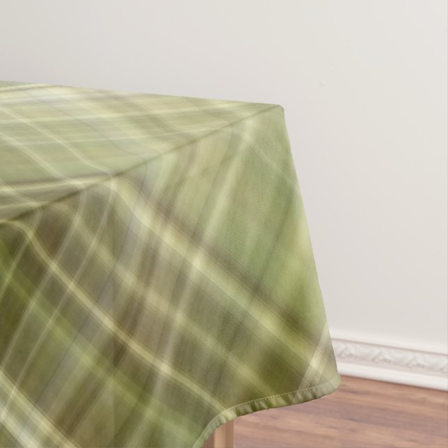 Mountain Forest Olive Green Plaid Tablecloth (In Situ)